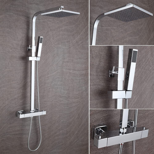 Luxury Thermostatic Mixer Brass Diverter Valve Squre Shower Bar Big