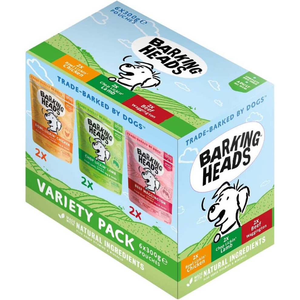 Barking Heads Adult Dog Food Wet Pouches Variety Pack Natural & Grain-Free With No Artificial Flavours Plus Added Vitamins & Minerals 6 X 300G