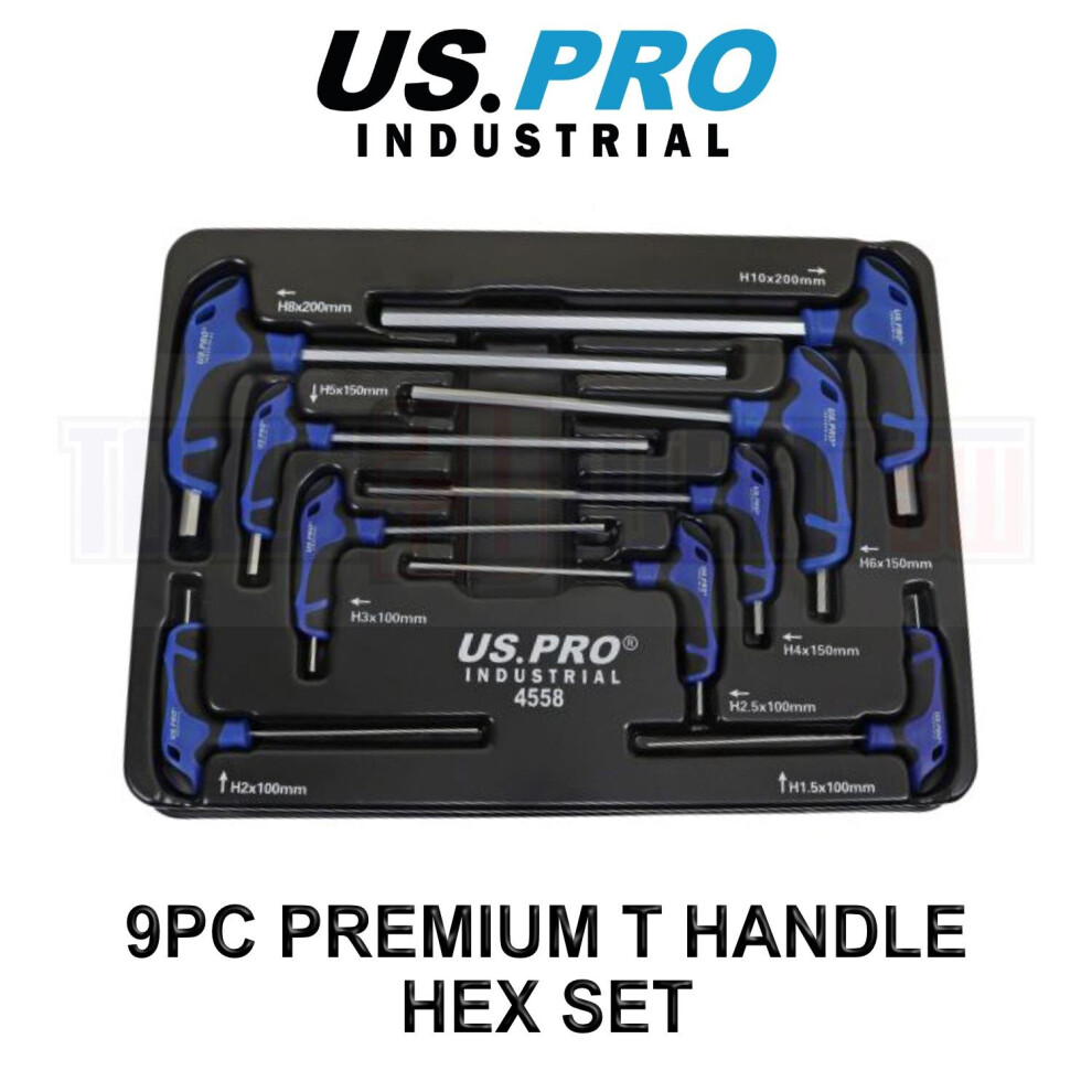 Us Pro Industrial 9Pc Premium T-Handle Hex Allen Keys / Screwdriver Set H1.5 - H10 4558 5060848155657