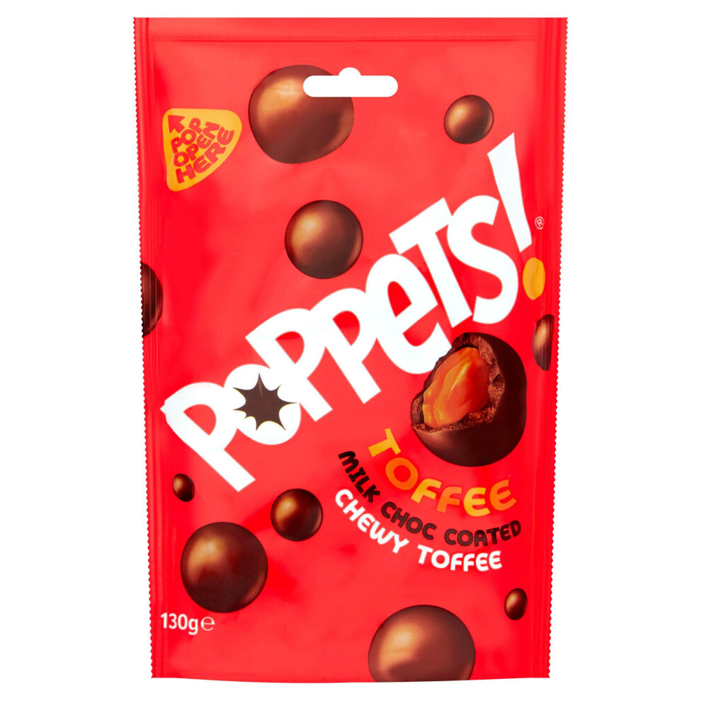 Poppets Milk Chocolate Coated Chewy Toffee Pouch 120G (Pack Of 9)