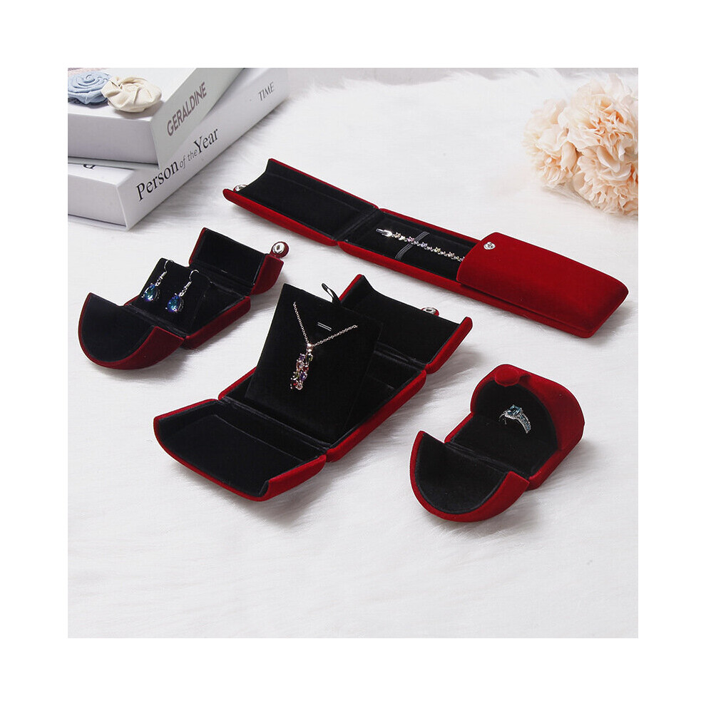 (wine red White-ring box) 1 Pcs High double open jewelry box Velvet Engagement Ring box Wedding 2 Ring&necklace&Earring Gift Boxes-image-OPC-PBRVY7C-NEW