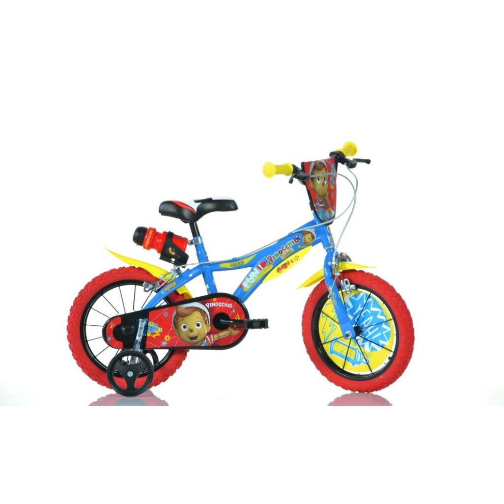 Dino Pinocchio Kids 14" Wheel Bike - Blue/Red/Yellow-image-OPC-PBRW2WH-NEW