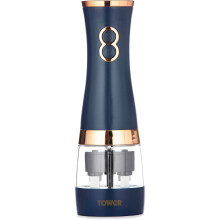 Tower T847004MNB Electric Salt and Pepper Mills, Battery Operated with Adjustable Ceramic Grinders, Midnight Blue and Rose Gold