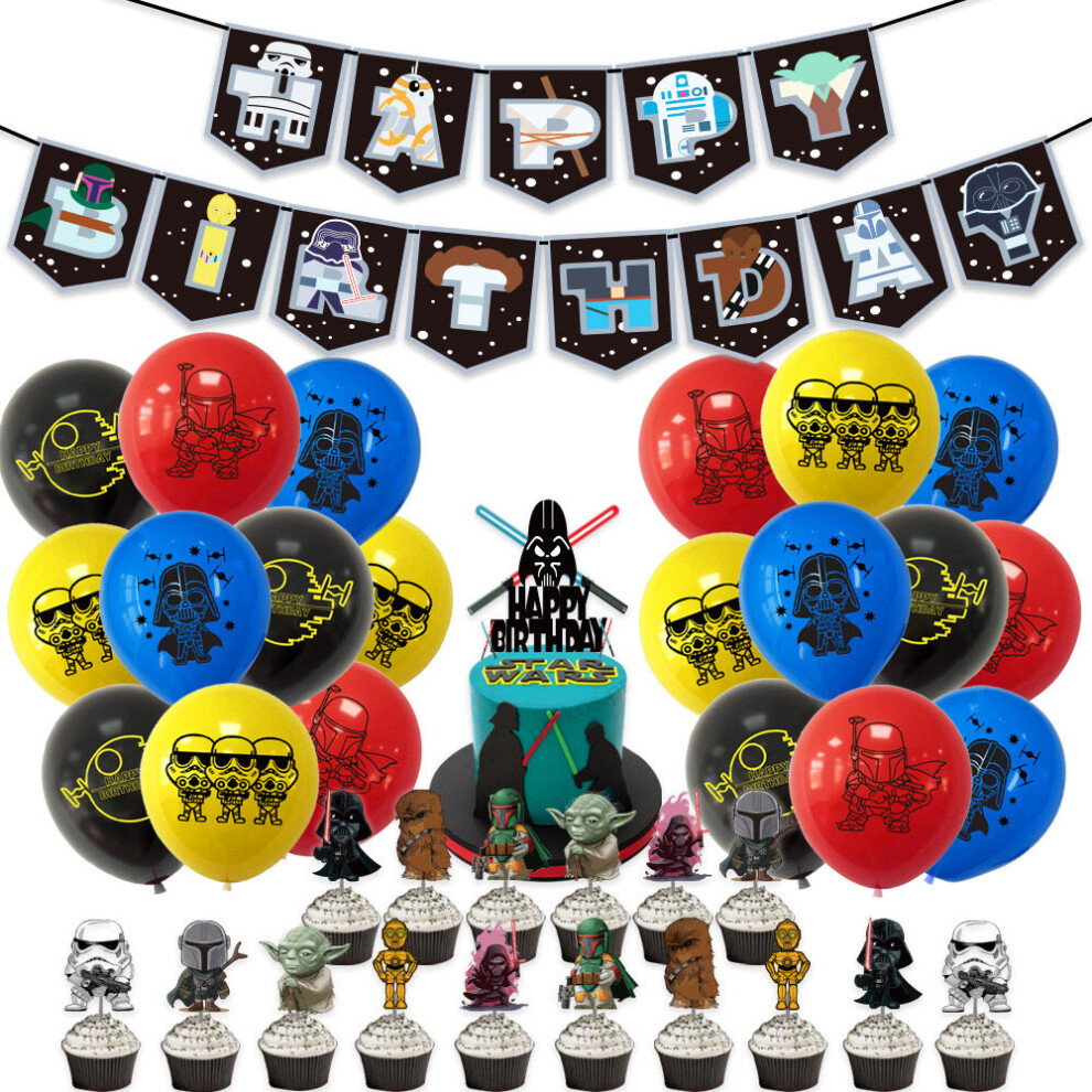 Happy Birthday Party Supplies Festival Home Decor Star Wars Themed Balloons Cupcake Toppers Banner Set