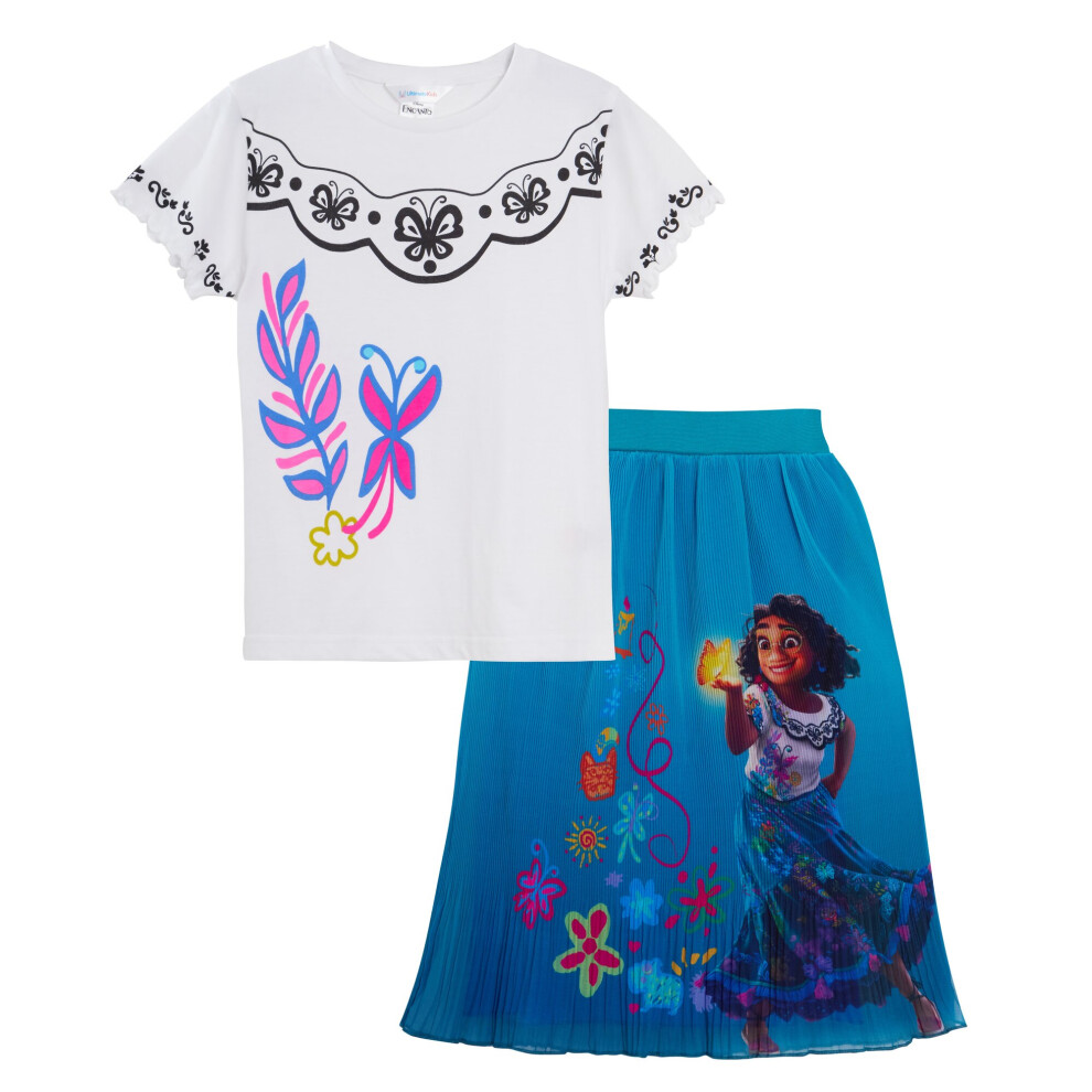 (9-10 Years) Girls Long Encanto Skirt + T-Shirt 2 Pc Outfit Disney Mirabel Dress Up Costume