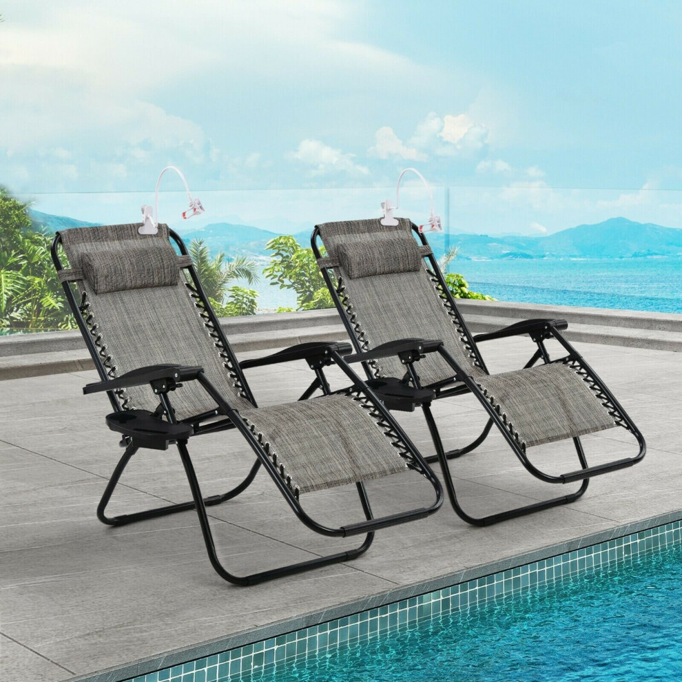 2x Zero Gravity Reclining Sun Lounger Chairs With Cup Holders