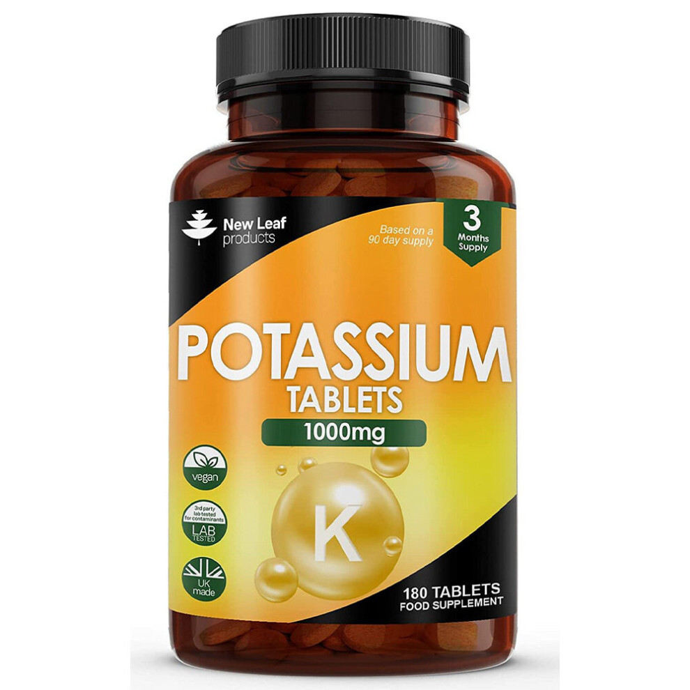 Potassium Supplements 1000 Mg - 180 Vegan Potassium Tablets Electrolytes High Strength