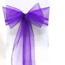 (25 Pcs, Dark Purple) 10-100Pcs Organza Bowknot Chair Sashes Covers Wedding Party Event Banquet Decors