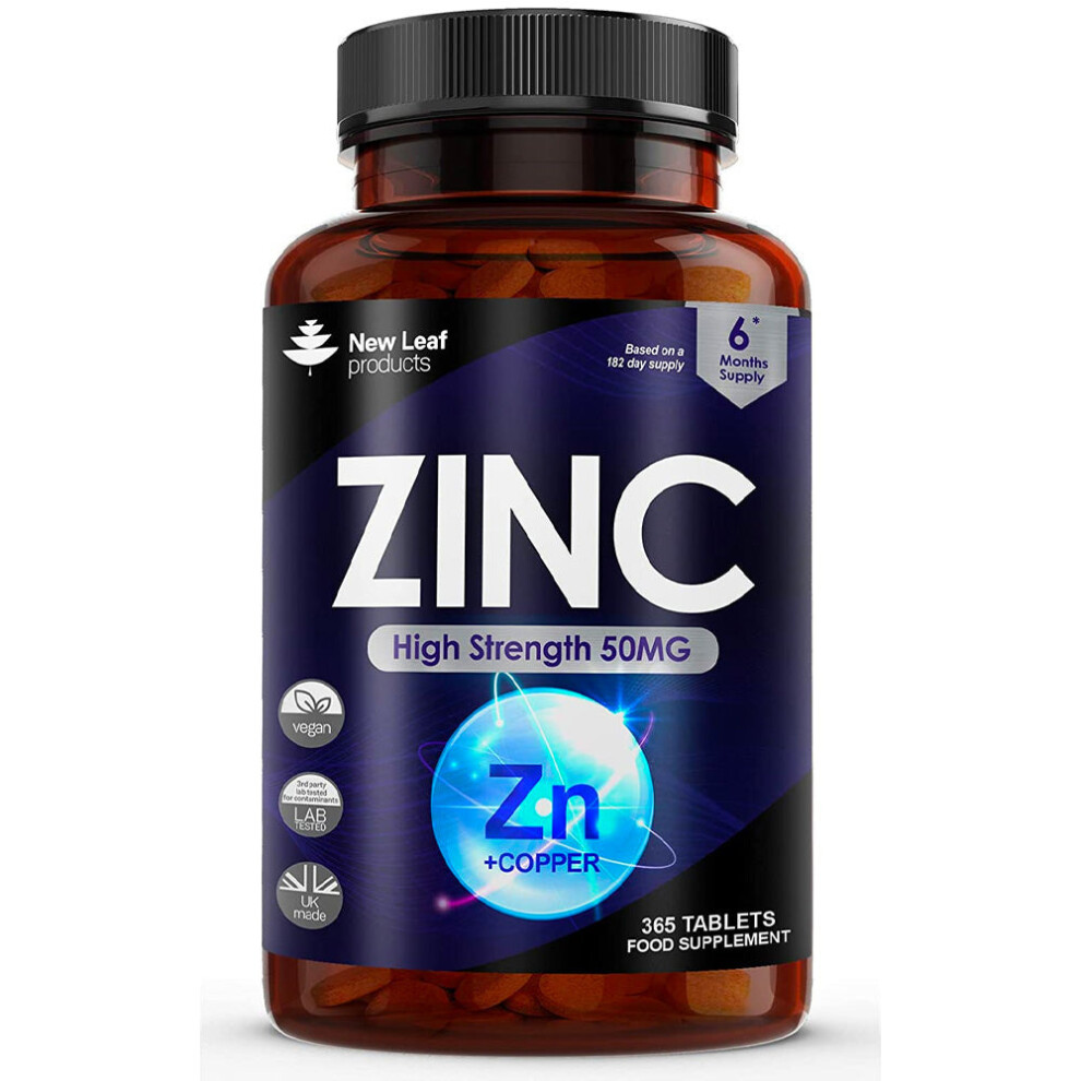 New Leaf Product Zinc Tablets 50Mg 365 Vegan High Strength Supplements - 6 Month Supply