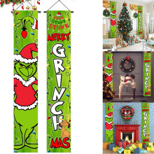Christmas Decoration Banner Green Grinch Elk Xmas Elf Sign Porch Hang Holiday Decor