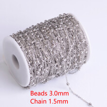 (Rhodium Bead 3mm Green-10meters) 5Meters 10Meters Necklace Beaded Ball Chain Roll Iron Necklace Link Chain for Jewelry Making Components DIY