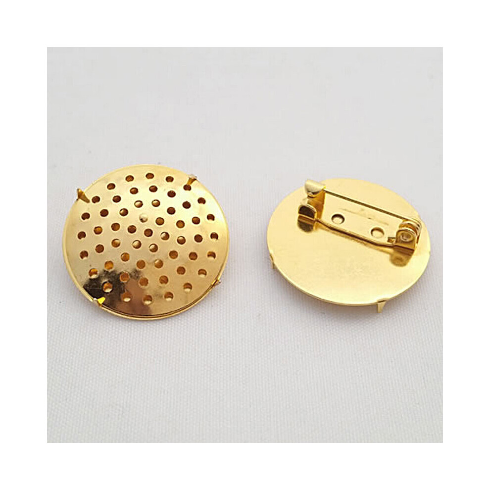 (24K Gold Color Yellow-25MM) (29419)5 Sets 18MM 25MM 30MM Brass Combinable Round Brooch Base Brooch Pins Settings Jewelry Accessories Findings