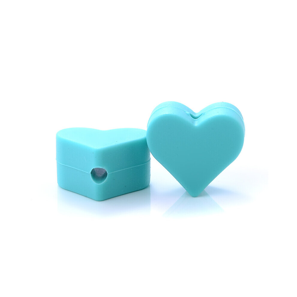 (Turquoise White-10Pcs 2MM) 14mm 10Pcs Heart Shape Silicone Beads Baby Nursing Chewable Teething Beads Pacifier Teether DIY Necklace Accessories BPA
