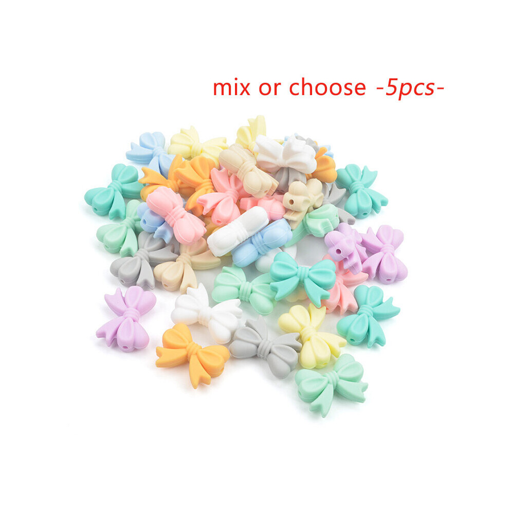 Silicone Beads Teething Beads 5Pcs Bowknot Cartoon Baby Teether Food Silicone Chew Necklace Bracelet Bangle Jewelry Making Multicoloured