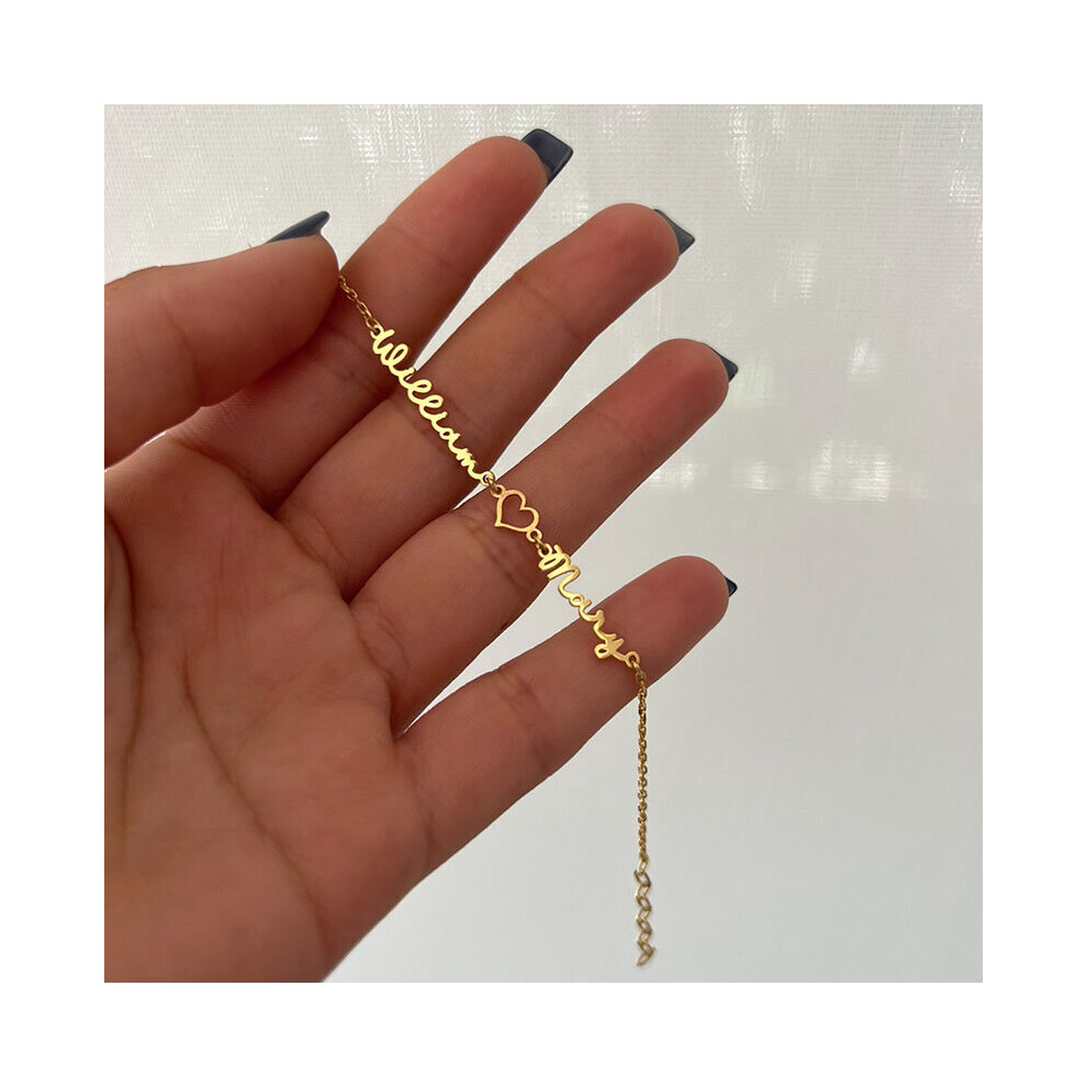 (gold Hot Stamping-2 names with heart 17cm) Multiple Name Bracelet for Women Personalized Family Name Bracelet Stainless Steel Pendant Jewelry for Fam-image-OPC-PBRXJ97-NEW