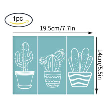 1-2 PC Self-Adhesive Silk Screen Printing Cactus Reusable Pattern Stencils for Painting on Wood Fabric T-Shirt Wall