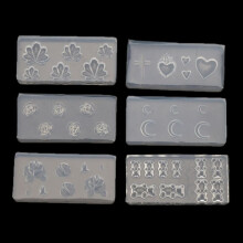 6Pcs Moon Cross Flower Bear Nail Art Silicone Mold Nail Carving Templates Tools