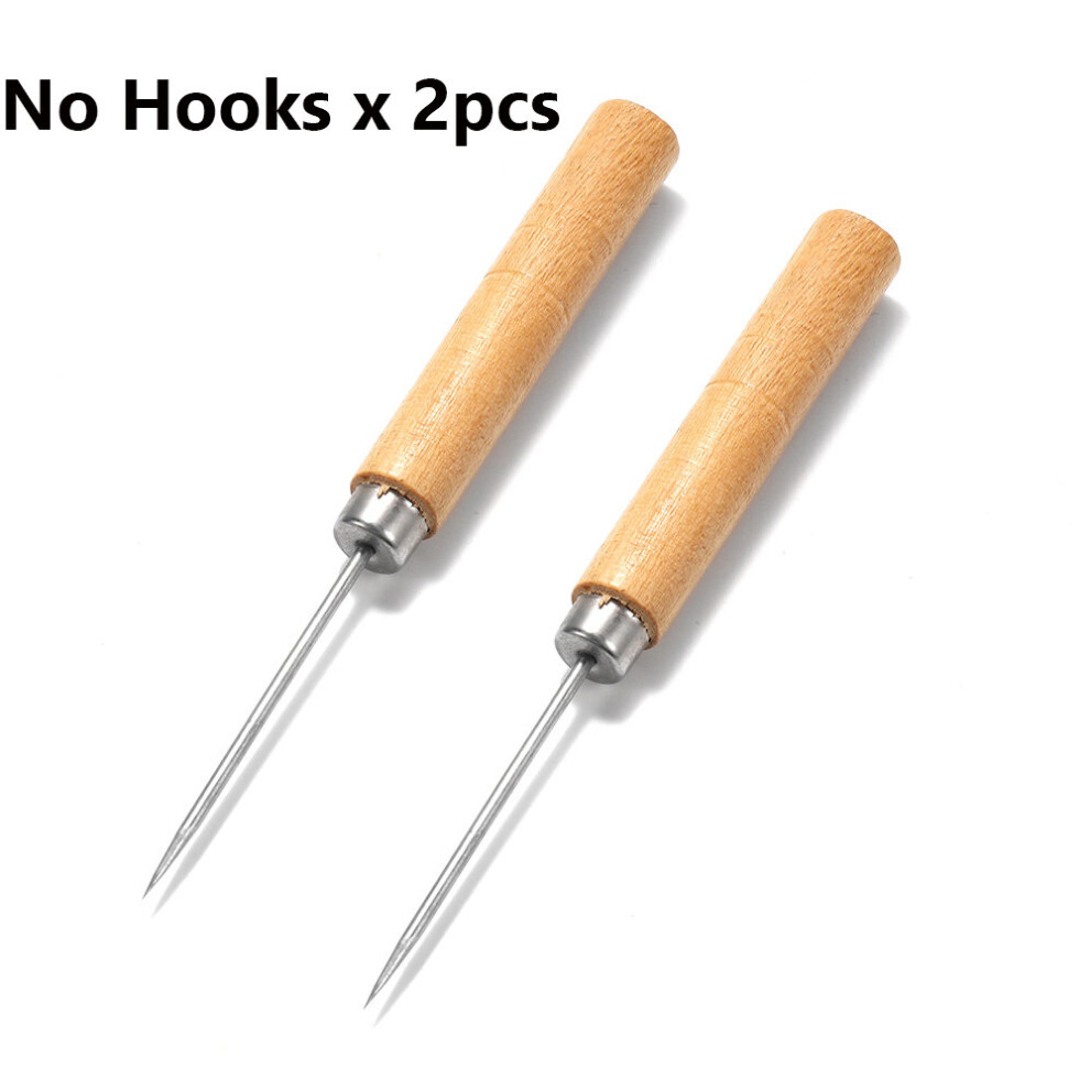 2pcs/lot Wooden Handle Sewing Awl Hand Stitching Bracelet Leather Craft Needle For DIY Jewelry Making Needle Hook Repair Tool