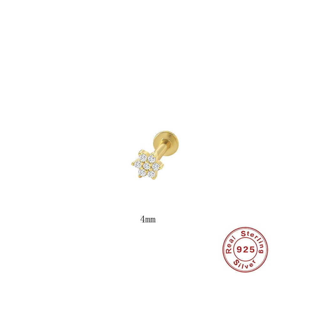 1Pc Cz Flower Tragus Cartilage 925 Sterling Ear Studs Zircon Earrings Piercing Labret Lip Rings Jewelry Silver