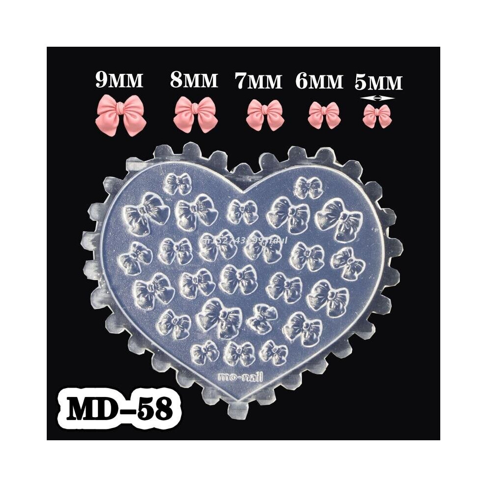 (MD58 White) 3D Heart Bows Silicone Mold Nail Art Carving Mold Suitable for Diy Nail Art Decoration Supplies Nail Template Nail Tool