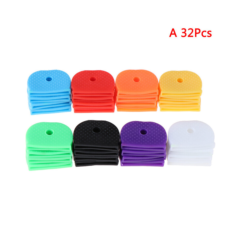 (A White) 24/32Pcs Key Top Covers Hollow Rubber Soft Key Locks Keys Cap Key Covers Topper Keyring 885487058009