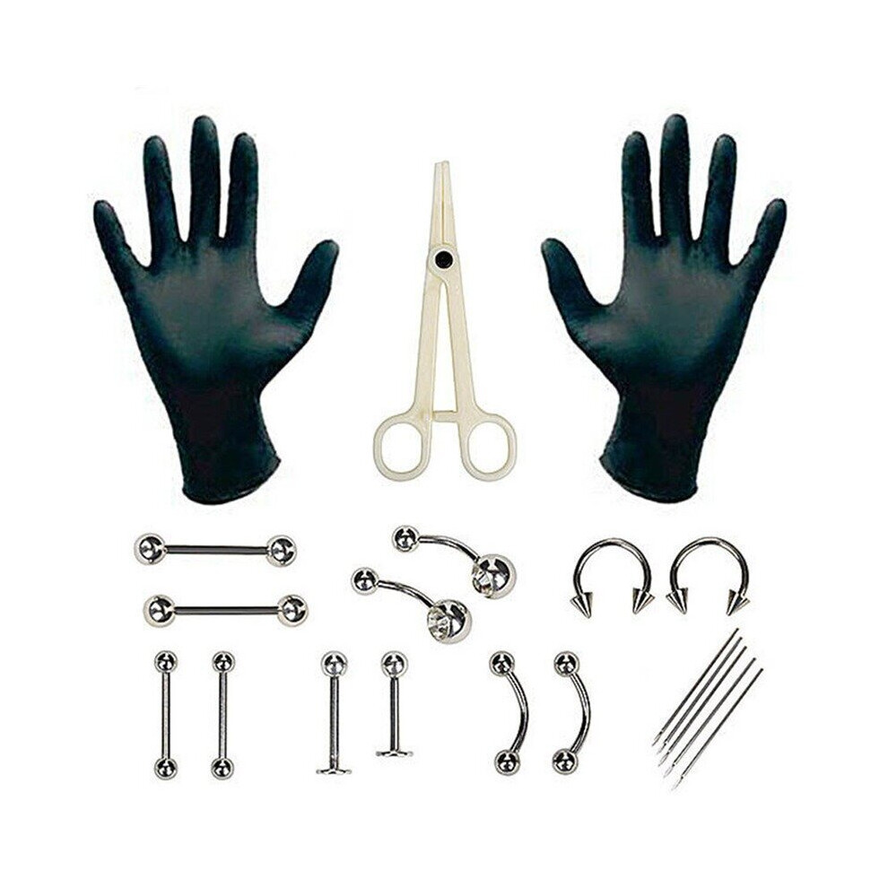 Black (As Picture ) 1Set Piercing Jewelry Needles Kit Sex Belly Tongue Eyebrow Nipple Lip Nose Piercing Jewelry Tool Sets