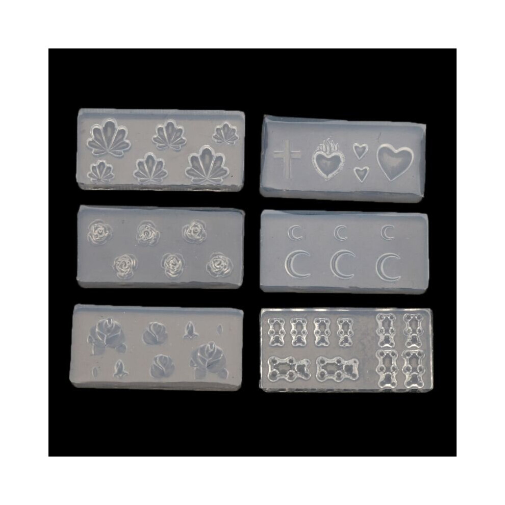 White (7Hh1108028 ) 6Pcs Stat Moon Cross Flower Bear Nail Art Silicone Mold Kit Nail Carving Mold Nail Art Templates Maincure Tools