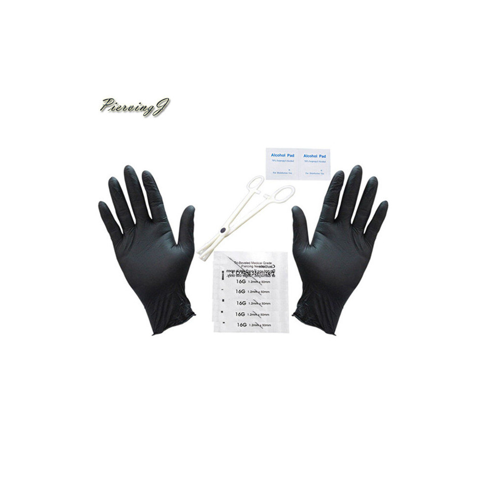 (16G Piercing Tool White) 10 PRO 14G/16G Body Piercing Kit Needle Belly Forcep Body Jewelry Scissors Gloves Piercing jewelry Tool Accessories