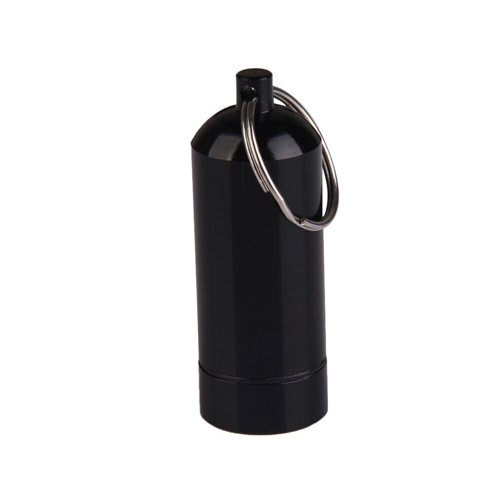 (Black) Outdoor Mini portable Waterproof Pill Box Aluminum alloy Pill Bottle Emergency pill Medicine Hermetically Storage Box Newly