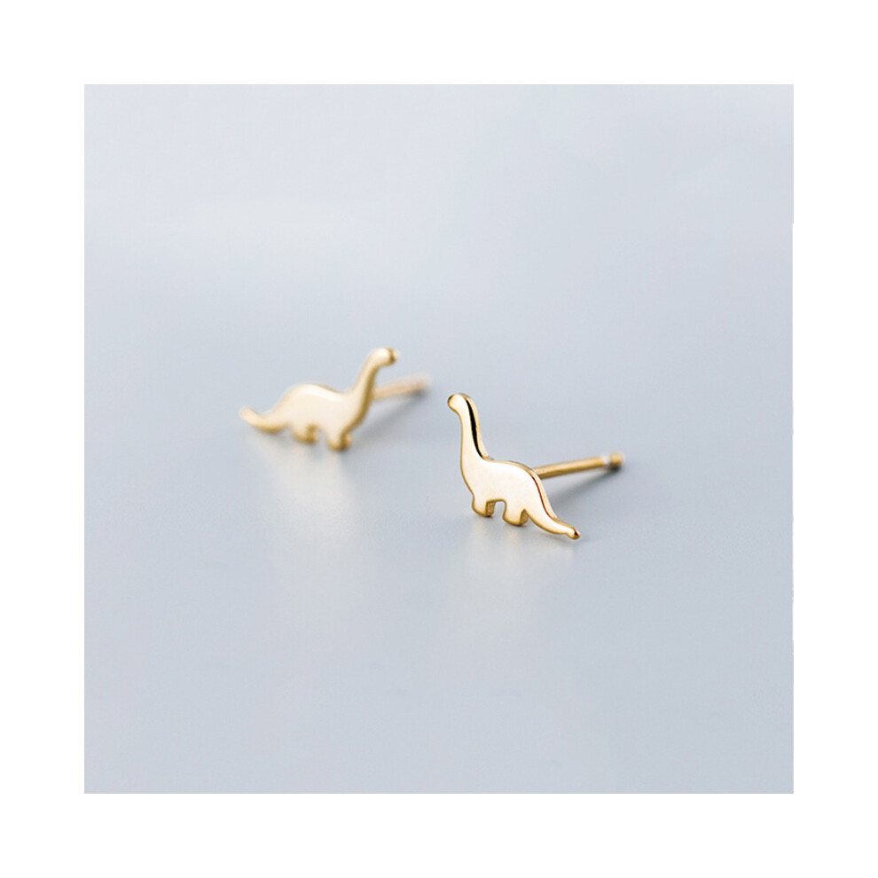 Real 925 Sterling Silver Glossy Golden Small Dinosaur Stud Earrings For Women Party Teen Classic Animal Jewelry Gift-image-OPC-PBRYK79-NEW