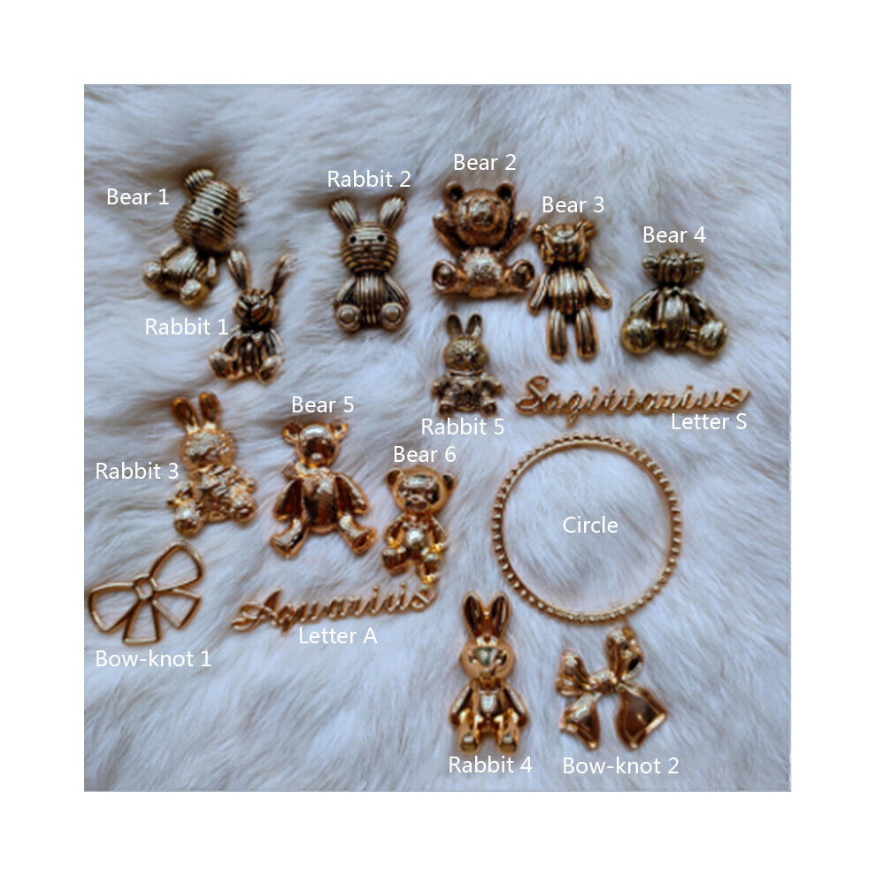 (5Pc Bear 1 ) Diy Hairpin Phone Case Resin Charms Bear Rabbit Letter Bow Knot Alloy Accessories Ancient Kc Jewelry Decoration Making White 885487069043