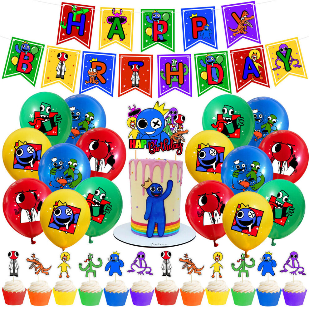 Happy Birthday Rainbow Friends Party Supplies Ornament Banner Balloons Cupcake Toppers Set for Kids Adult