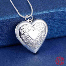 925 Sterling Silver Love Heart Photo Frame Pendant Necklace for Women - Romantic Wedding Jewelry Gift
