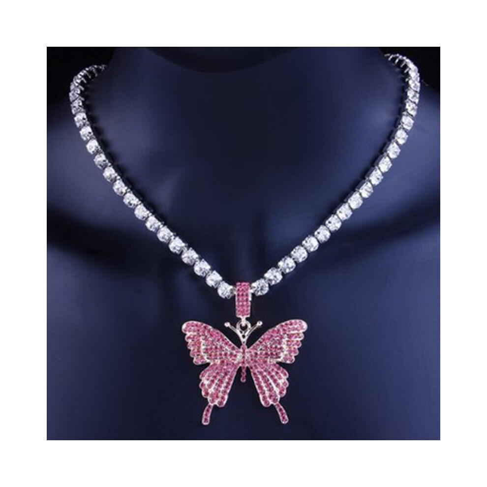 (light pink White) Rhinestone Butterfly Pendant Necklace Neck Jewelry for Women and Girls UND-image-OPC-PBRYPY5-NEW