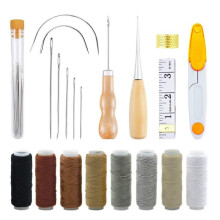 (White) Upholstery Repair Kit 29-Pack, Leather Craft Tool Kit Leather Hand Sewing Needles Canvas Thread and Needles Tape Measure Large-E