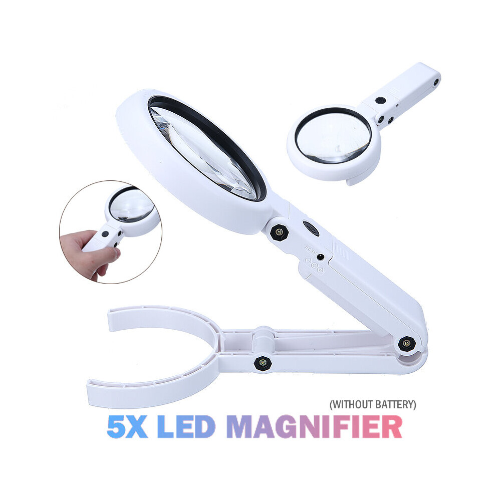 5/11X Magnifying Glass With 8 LED Lights Magnifier Foldable Stand Table Handheld Magnifier For Reading Crafting Repairing Tool