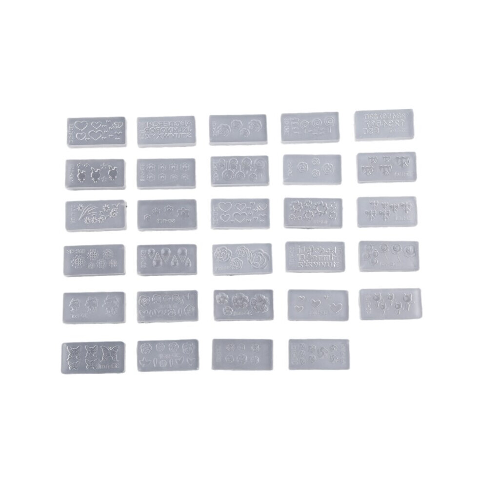 White (White) 30 Styles Diy 3D Acrylic Nail Art Tool Silicone Carved Mold Template Mould Kit
