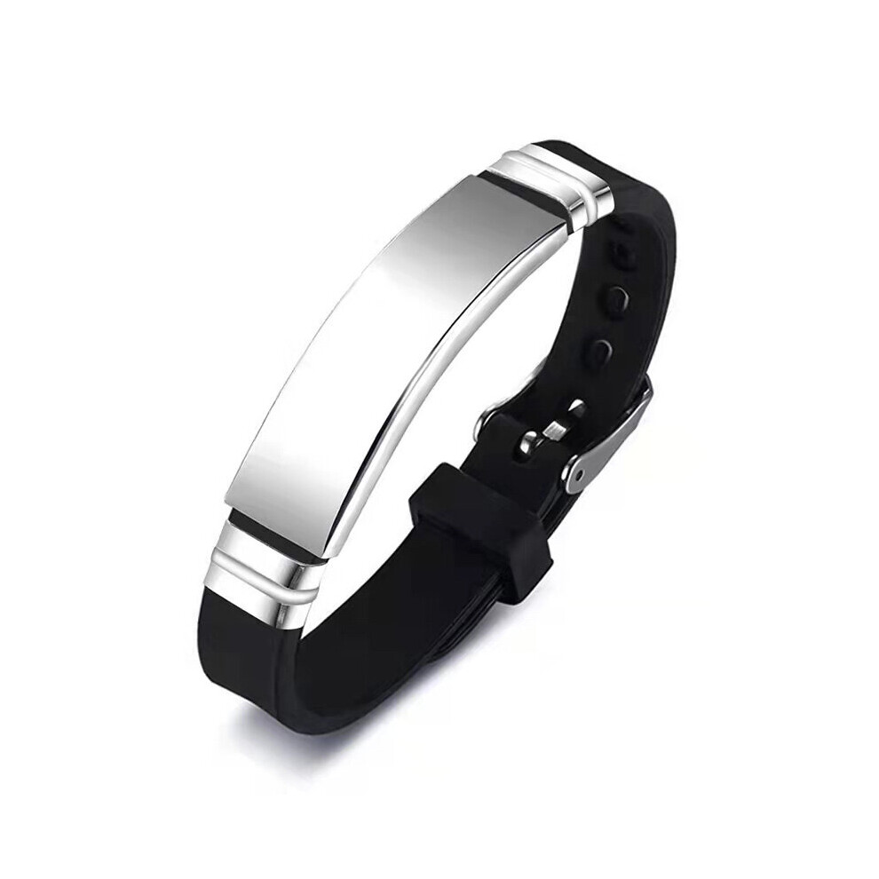 (Style 1 Silver color Hot Stamping-Customize 16.5cm) Casual Silicone Bracelet for Men Women with Personalize Engrave Service Stainless Steel ID Tag Un-image-OPC-PBRYTFN-NEW