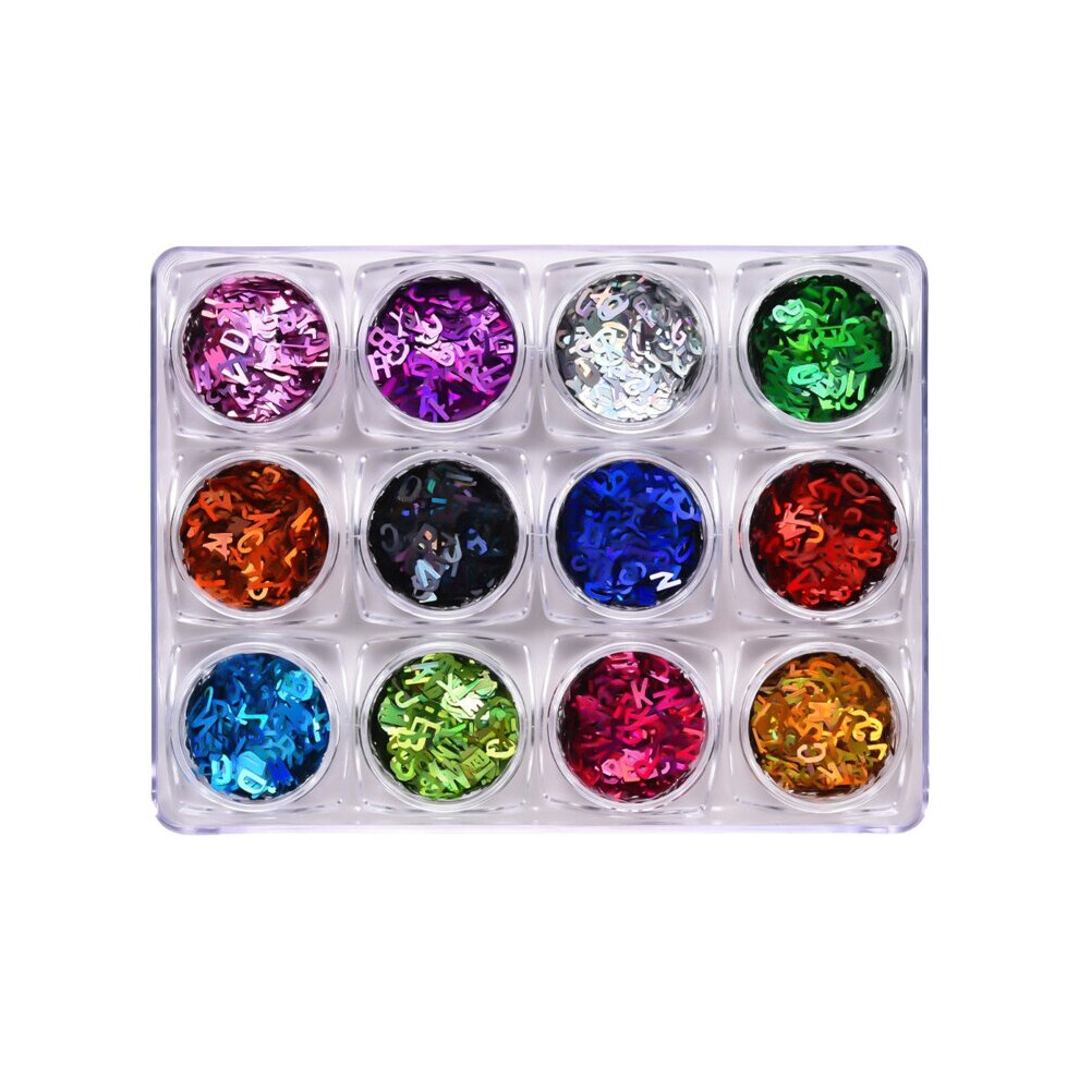 12Grids Letter Glitter Sequins Nail Art Flakes Colorful Christmas Glitter Sticker Decals Manicure Nail Art DIY Decor