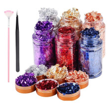 Foil Flakes for Resin 6 Colors Gilding Flakes Metallic Foil Flakes with Tweezers for DIY Nails Painting Craft Slime