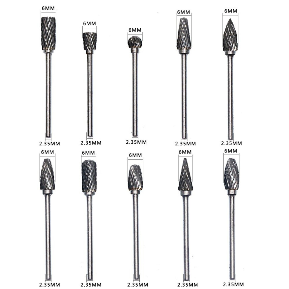2.35Mm / 3Mm Shank 10 Sets Of Tungsten Carbide Rotary Files Woodworking Milling Cutters For Wood Working Engraving 885487153704