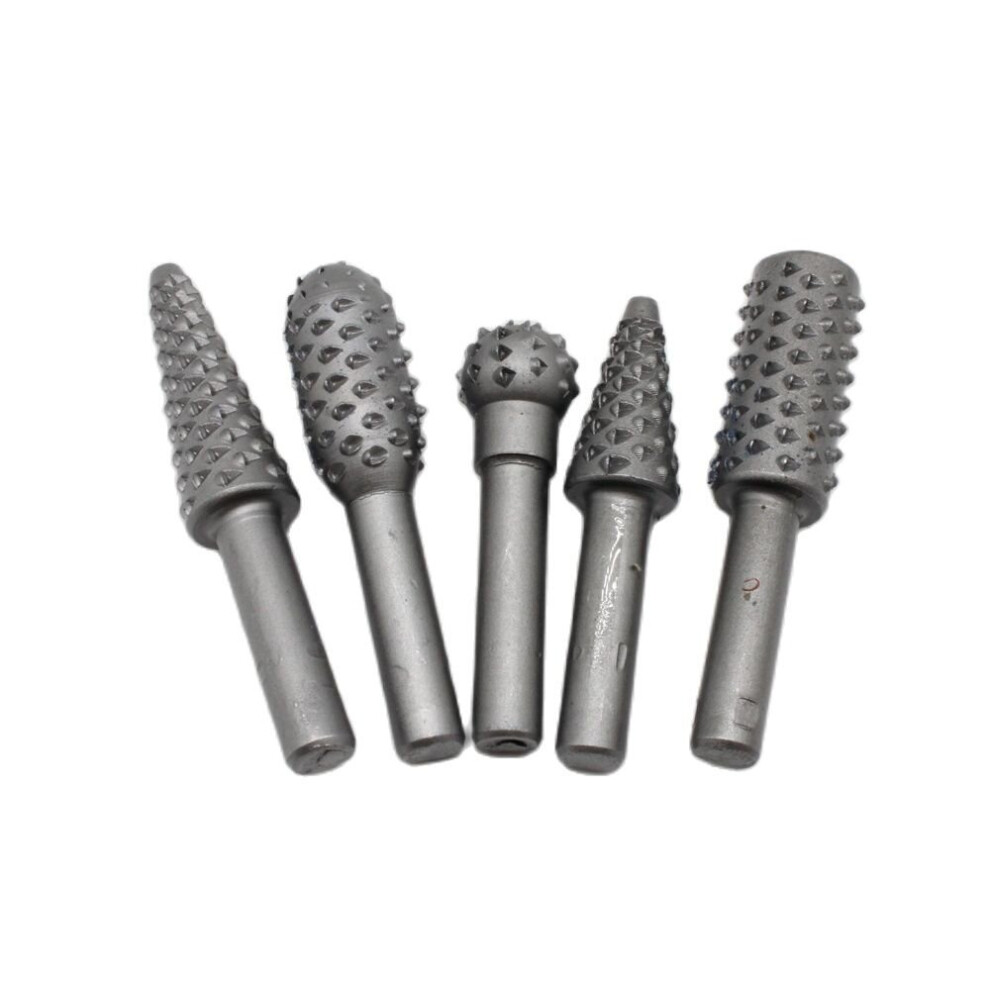 5Pcs Steel Rotary Rasp File Set 6Mm Shank Grinding Head Woodworking Hand Tool 885487162966