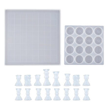 18 Pcs/set Checkers Board Silicone Mold 3D Chess Crystal Epoxy Casting Mold for Family Party Board Games Home Decoration