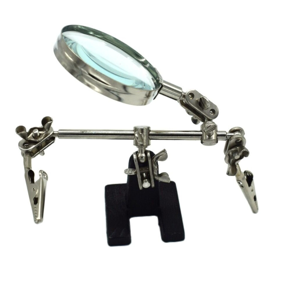 Third Hand Soldering Iron Stand Helping Clamp Vise Clip With Magnifying Glass Jewelry Tools 885487168326
