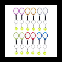 12Pcs Mini Tennis Racket Keychain Key Ring, Fashionable Tennis Ball Split Ring Keychain for Sport Team