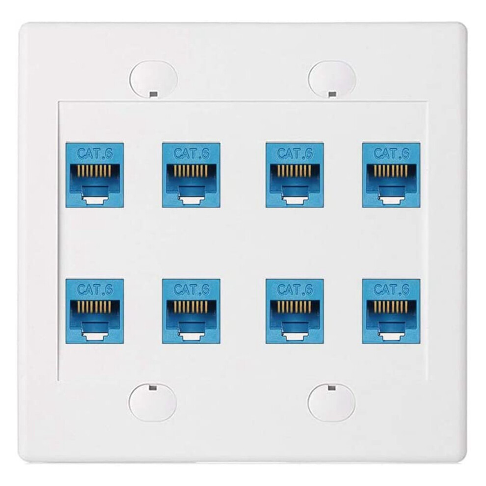 Ethernet Wall Plate 8 Port - Double Cat6 Rj45 Network Cable Faceplate Female To Female - 885487171876