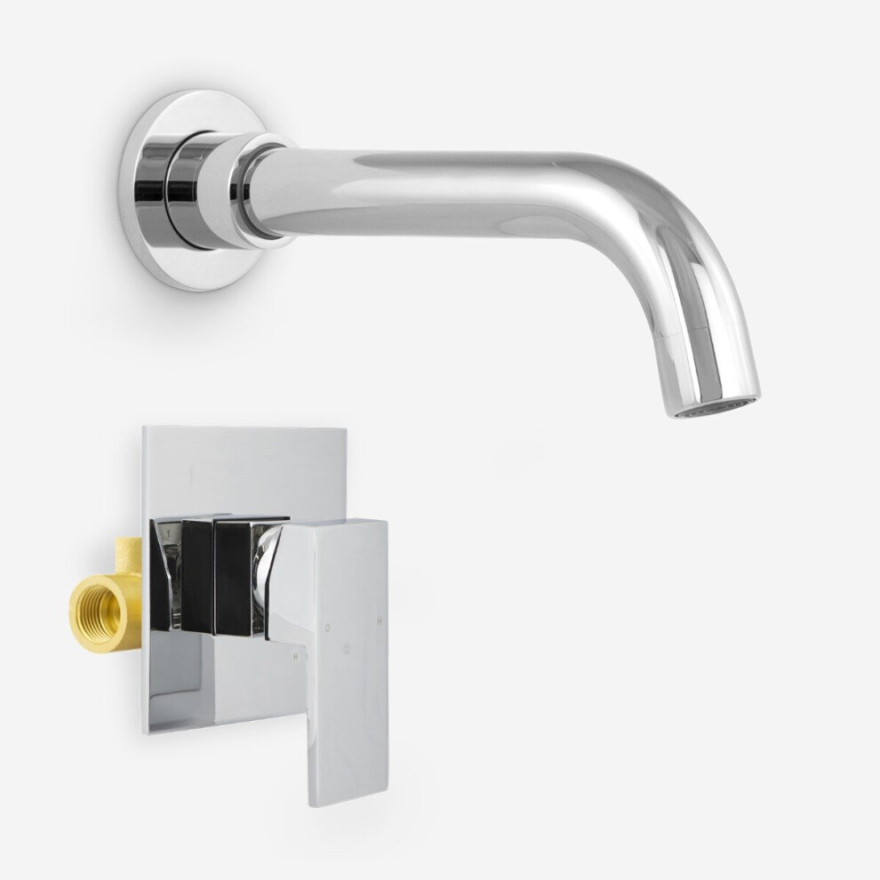 Gio Bathroom Wall Mounted Basin Sink Mixer Tap & Concealed Valve 1/2" Hot And Cold Mixer