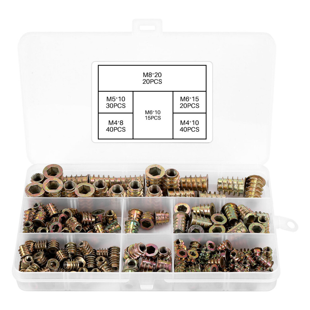 Threaded Inserts Nuts, Wood Insert Assortment Tool Kit, /M5/M6/M8 Furniture Screw Inserts Bolt Fastener(165 Pcs) 885487175645