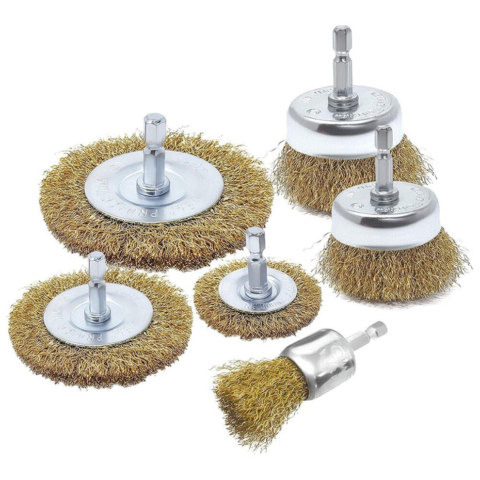 6 Pack Wire Brush Attachment Set For Drill, Brass Coated 885487180793