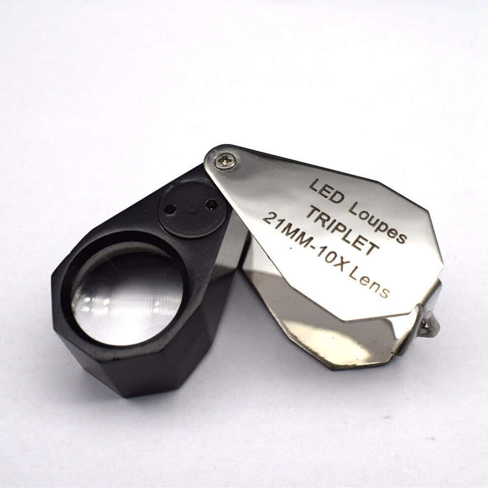 LED Jeweler Loupe Triplet Magnifying Glass 10x21mm Folding Magnifier For Jewelry Coins Stamps Antiques
